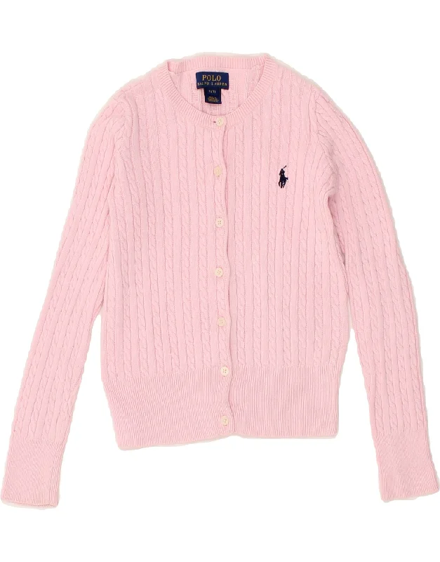 POLO RALPH LAUREN Girls Cardigan Sweater 6-7 Years Small Pink Cotton Lace Blend Ribbed Blend Corduroy Blend