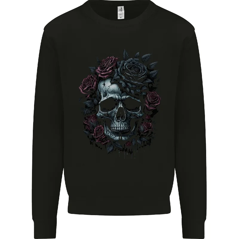 A Gothic Skull With Flowers Roses Goth Mens Sweatshirt Jumper Hoodie with Neon Bright Vibrant