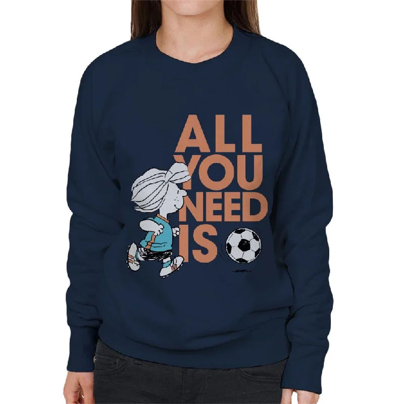 Peanuts Football Peppermint Patty All You Need Is Football Women's Sweatshirt Hoodie with Distressed Vintage Worn