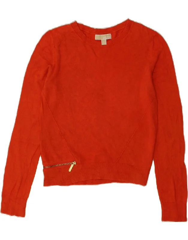 MICHAEL KORS Womens Crop Crew Neck Jumper Sweater UK 10 Small Red Cotton Soft Cozy Warm