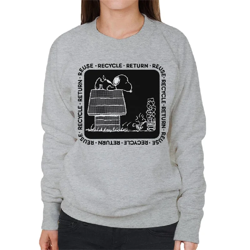 Peanuts Snoopy Recycle Return Reuse Women's Sweatshirt Hoodie with Button Classic Timeless