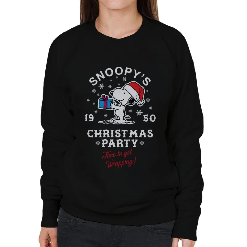 Peanuts Snoopy's Christmas Party Time To Get Wrapping Women's Sweatshirt Hoodie with Thumb Holes Functional Cozy