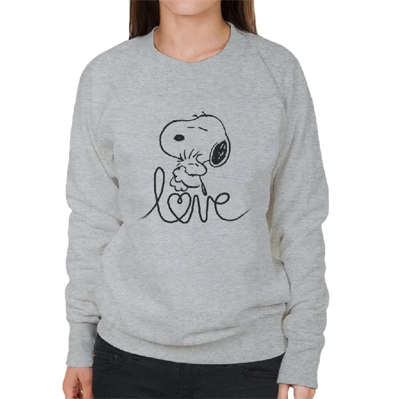 Peanuts Snoopy And Woodstock Love Outline Women's Sweatshirt Hoodie with Raglan Sleeves Sporty Comfortable