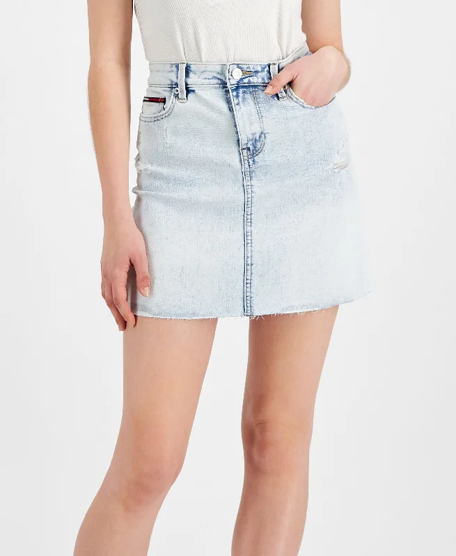 Tommy Jeans Raw Hem Denim Mini Skirt Cozy Stretch High-Waist Jeans