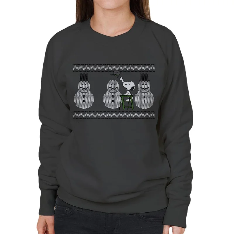 Peanuts Christmas Snoopy Building A Snowman Women's Sweatshirt Graphic Hoodie Design Print