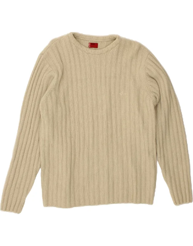 LEVI'S Mens Boat Neck Jumper Sweater Medium Beige Nylon Fabric Polyester Fabric Spandex Fabric