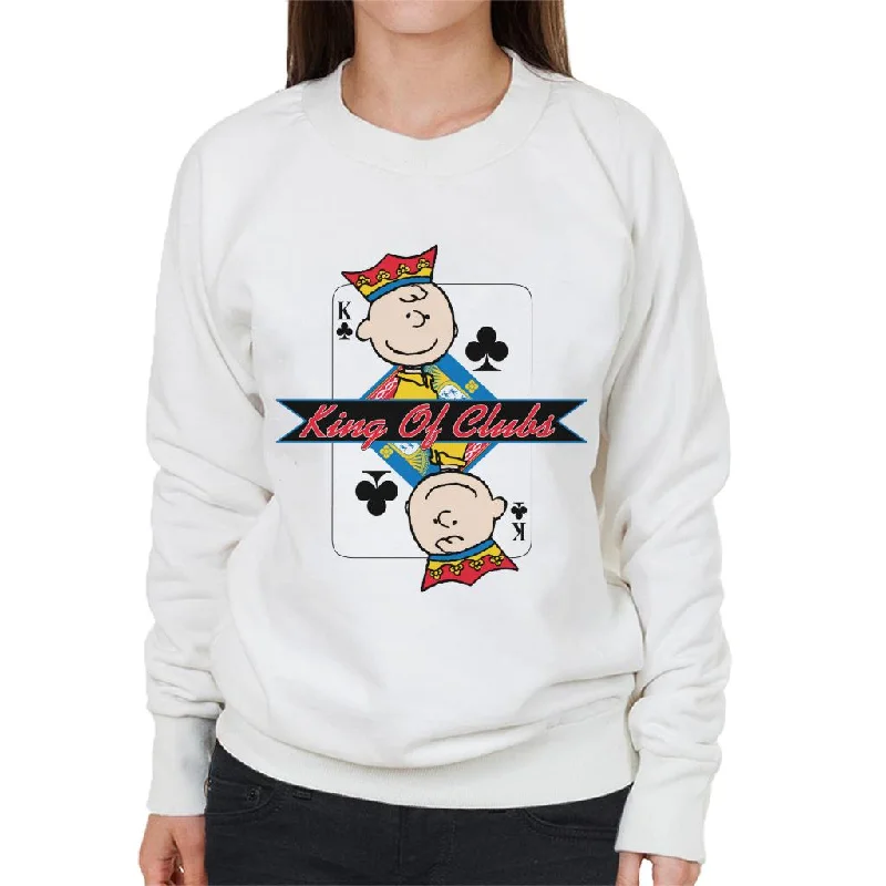 Peanuts Charlie Brown King Of Clubs Women's Sweatshirt Hoodie with Distressed Vintage Worn