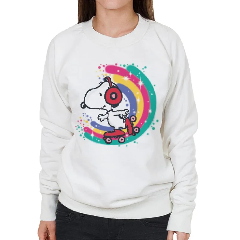 Peanuts Snoopy Roller Skating Rainbow Women's Sweatshirt Hoodie with Hem Detail Decorative Unique