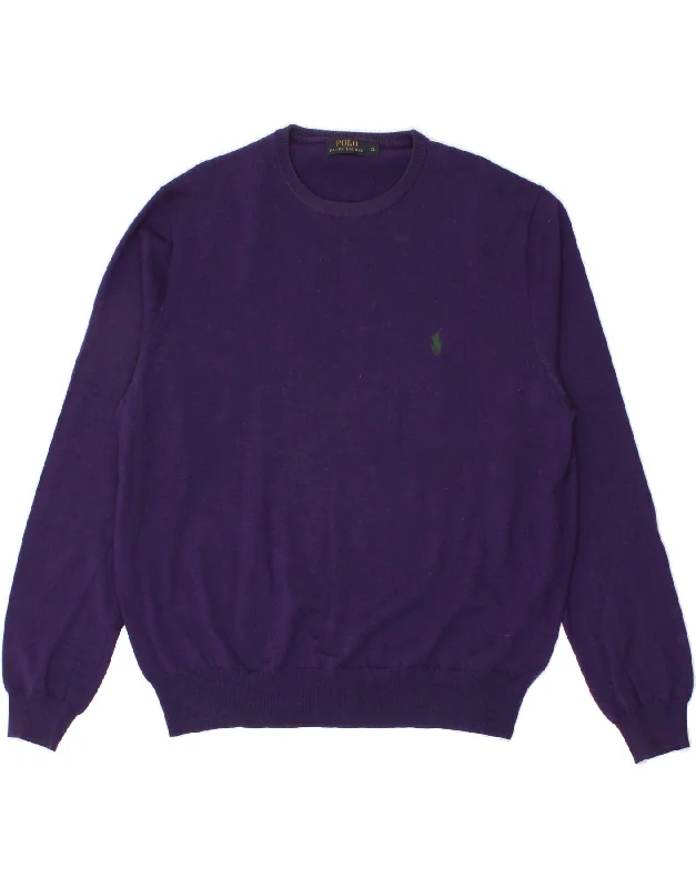 POLO RALPH LAUREN Mens Crew Neck Jumper Sweater XL Purple Merino Wool Fleece Fabric Down Fabric Feather Fabric