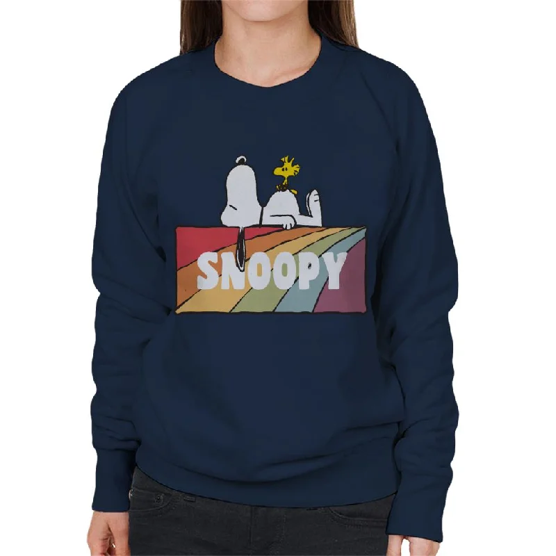 Peanuts Snoopy And Woodstock Rainbow Block Women's Sweatshirt Hoodie with Monochrome Minimalist Simple