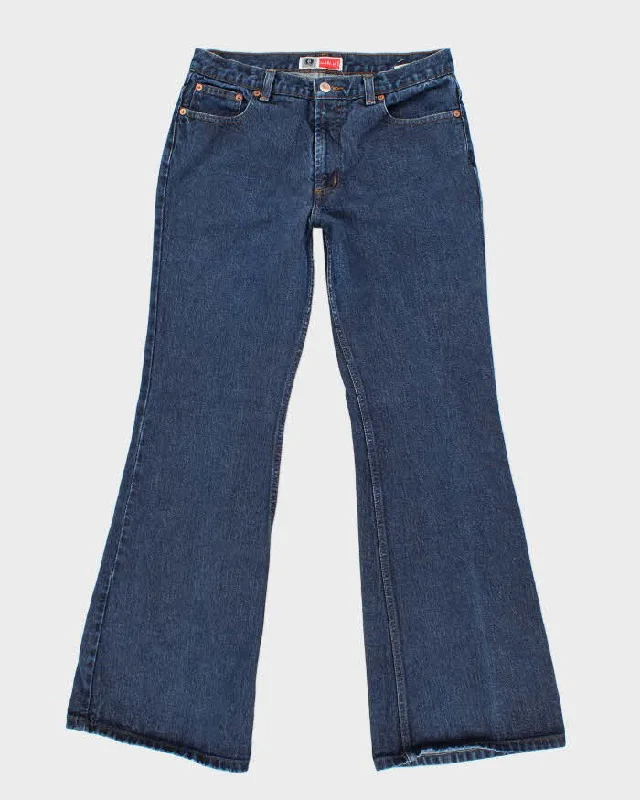 Vintage Women's Dark Wash Flare Jeans - W28 L30 Trendy Wide-Legged High-Waist Jeans