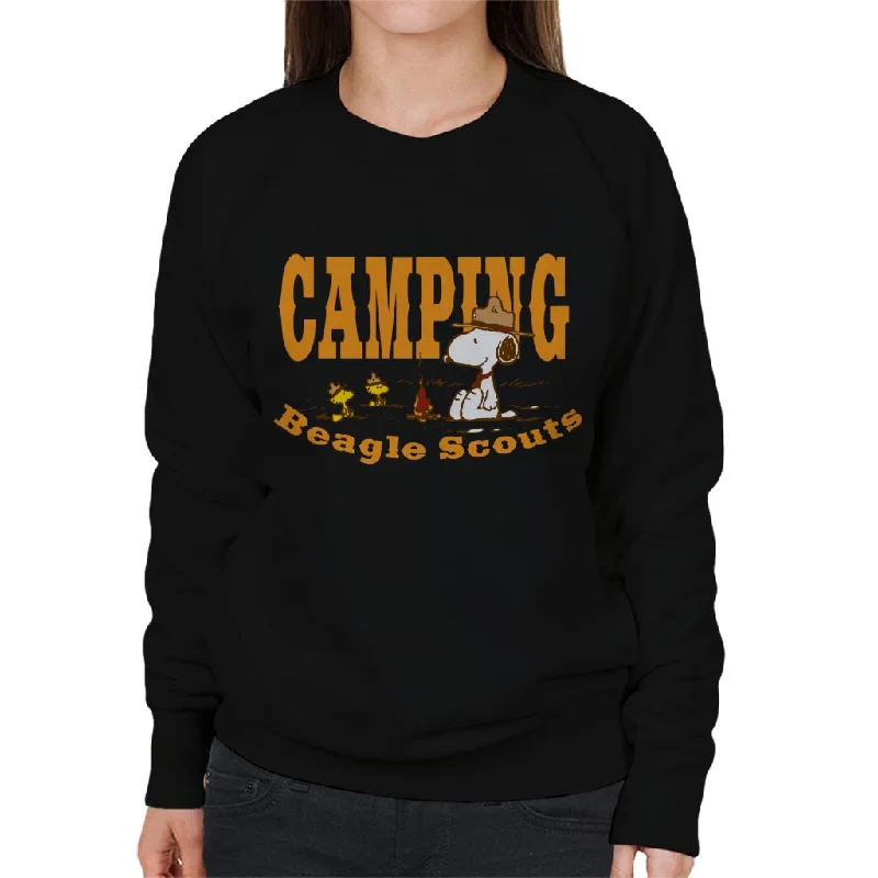 Peanuts Snoopy Woodstock Camping Beagle Scouts Women's Sweatshirt Hoodie with Exposed Zipper Edgy Industrial