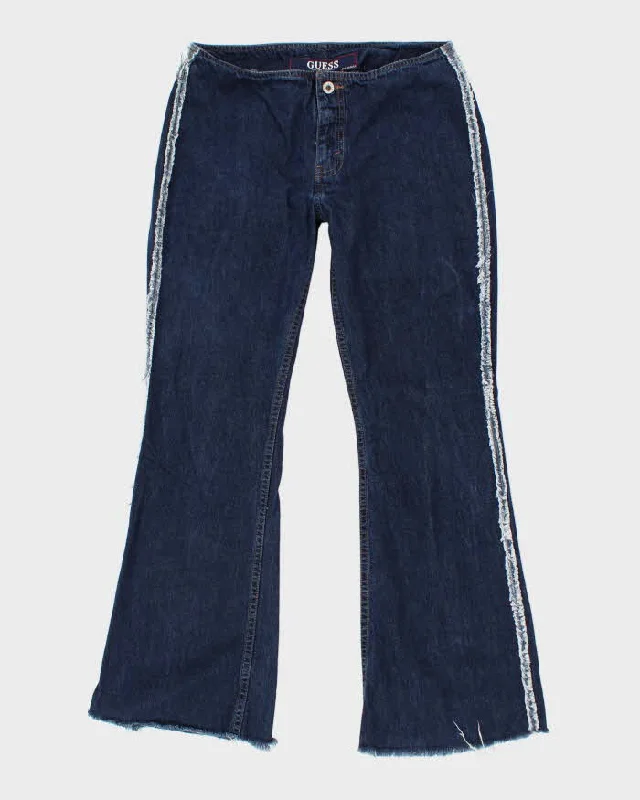 Vintage Women's Y2K Guess Frayed Flare Jeans - W28 L29 Fashionable Relaxed Fit Denim