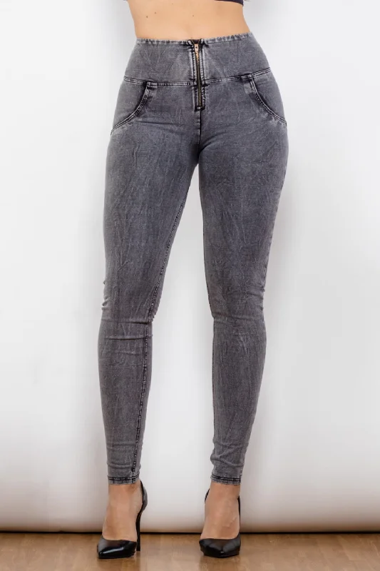 Zip Closure Skinny Jeans with Pockets Trendy Low-Rise Slim Jeans