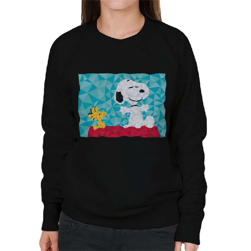 Peanuts Snoopy Woodstock Sitting On Kennel Geometric Women's Sweatshirt Hoodie with Pocket Utility Practical