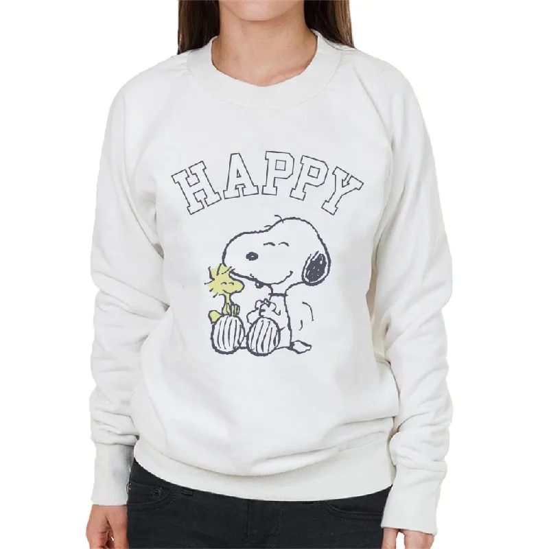 Peanuts Snoopy And Woodstock Happy Women's Sweatshirt Hoodie with Elastic Waist Stretchable Comfortable