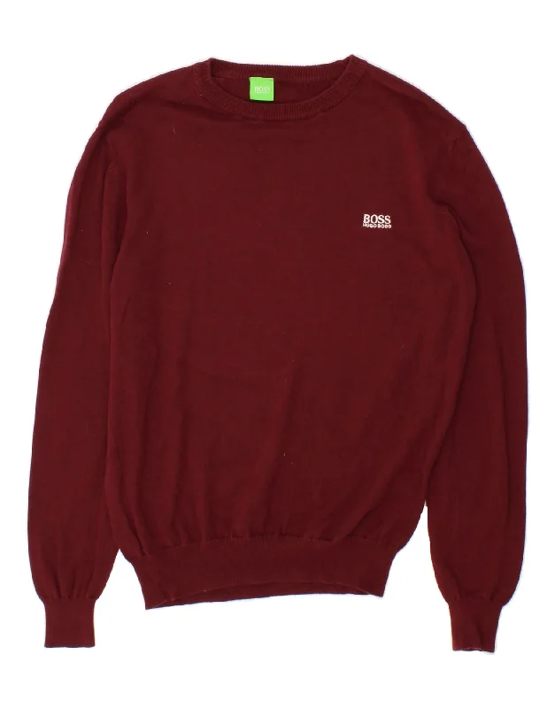 HUGO BOSS Mens Crew Neck Jumper Sweater Medium Burgundy Cotton Oversized Loose Flowy