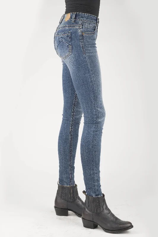 WOMENS PIECED BACK POCKET HIGH RISE SKINNY JEANS Trendy Layered Pocket Jeans