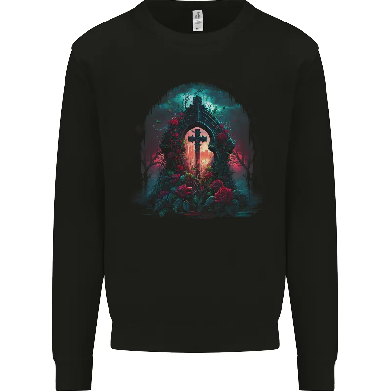 A Gothic Cross at a Tombstone Gothic Fantasy Mens Sweatshirt Jumper Hoodie Dress Longline Feminine