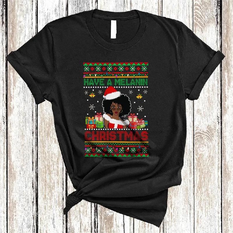 Have A Melanin Christmas, Sarcastic Sweater Santa Women African American, Black Afro Proud T-Shirt Fleece Sweater Nylon Polyester