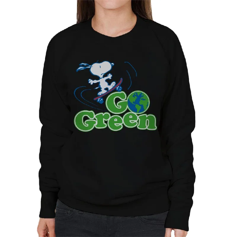 Peanuts Snoopy Go Green Women's Sweatshirt Hoodie with Monochrome Minimalist Simple