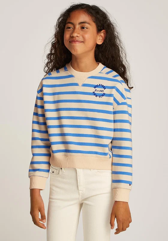 Tommy Hilfiger Girl New York Long Sleeve Stripe Sweater, Blue Stretchy Elastic Breathable