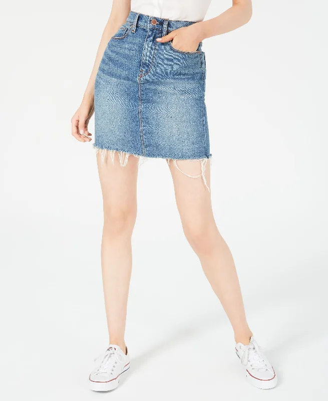 Hudson Jeans Lulu Frayed Denim Skirt Trendy Button-Up High-Waist Jeans