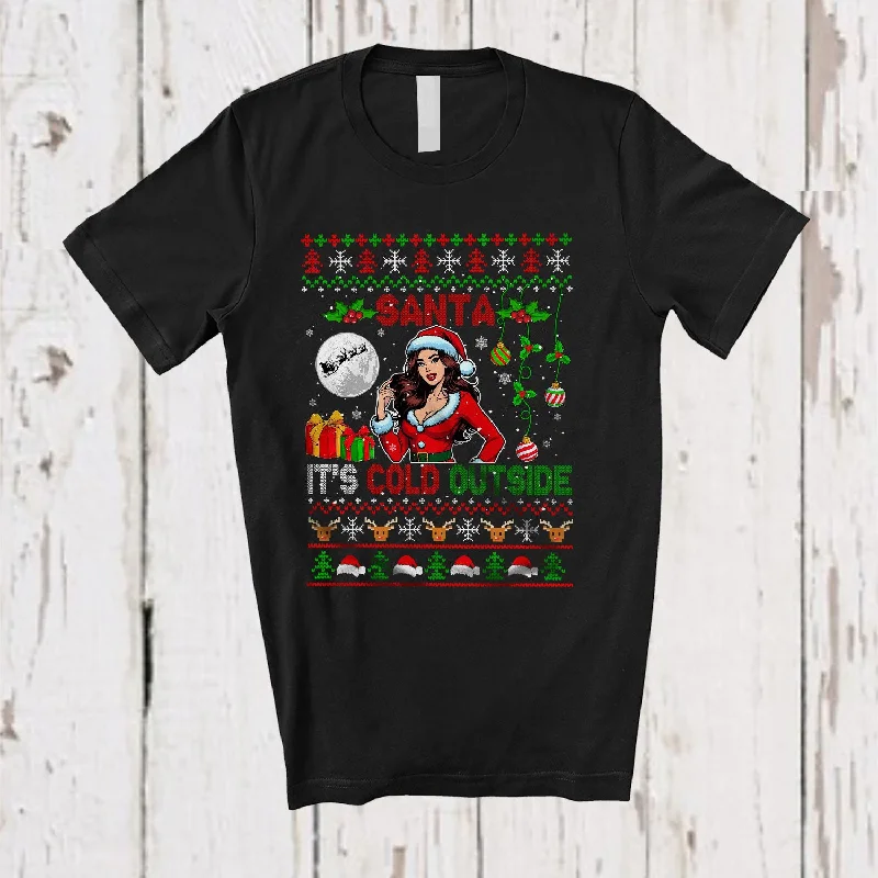 Santa It's Cold Outside; Awesome Christmas Sweater Santa Women; Snowing Family Group T-Shirt Polka Dot Checkered Tartan