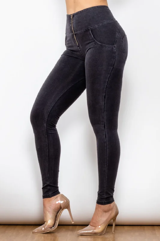 Zip Closure Skinny Jeans Chic Rolled Cuff Denim Jeans