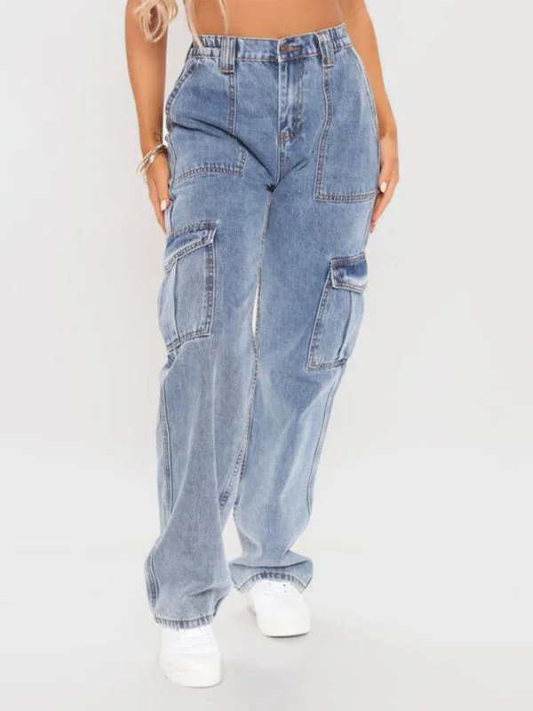 Women's Relaxed Cargo Jeans Cozy Stretch High-Waist Jeans