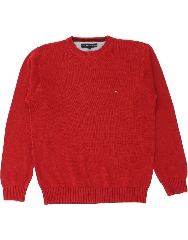 TOMMY HILFIGER Mens Crew Neck Jumper Sweater Medium Red Cotton Lightweight Heavyweight Midweight