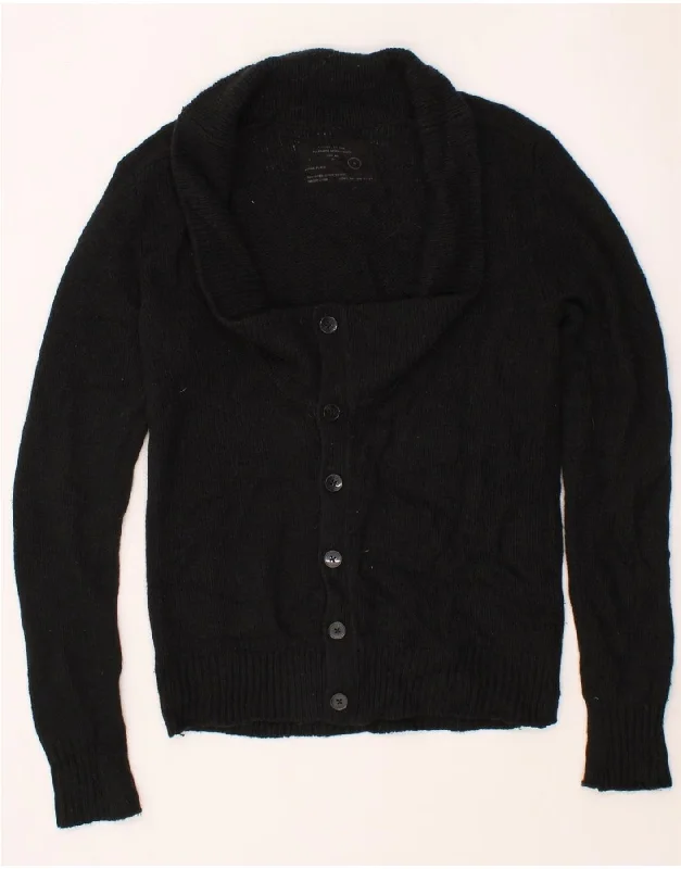 ALL SAINTS Mens Cardigan Sweater Medium Black Wool Terry Blend Velvet Blend Canvas Blend