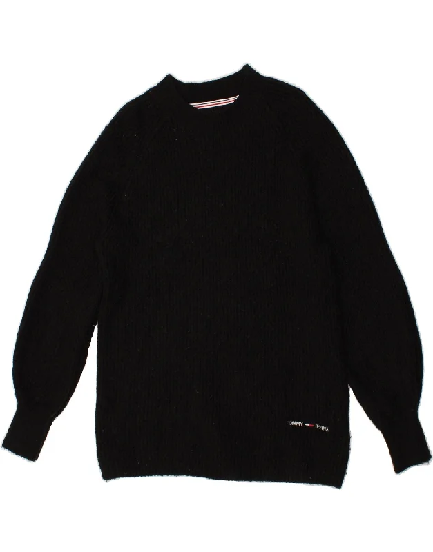 TOMMY HILFIGER Womens Crew Neck Jumper Sweater UK 10 Small Black Acrylic High Neck Crew Neck V-Neck