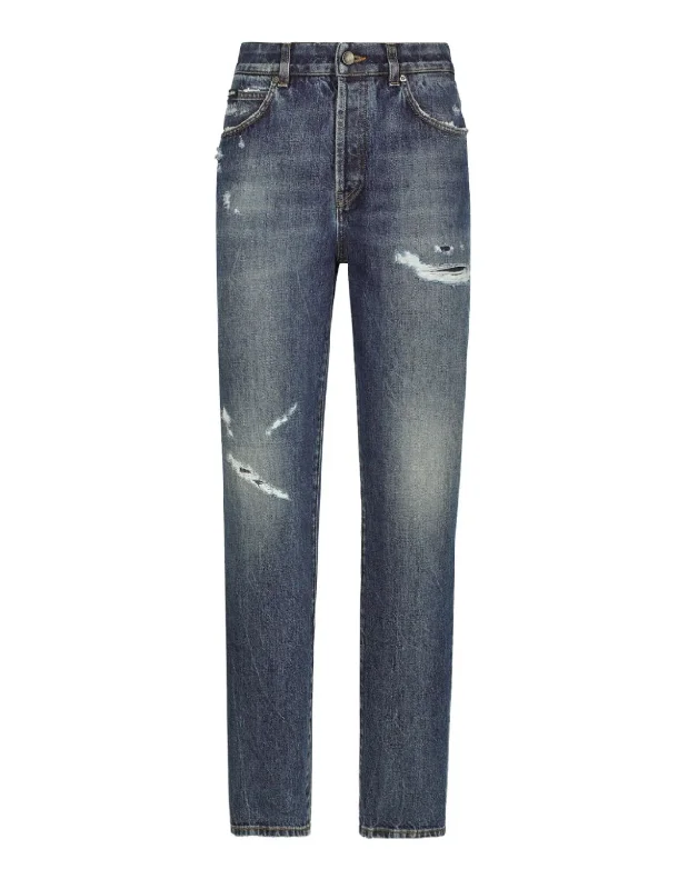 Dolce & Gabbana Cotton denim jeans with rips Casual Loose Fit Jeans