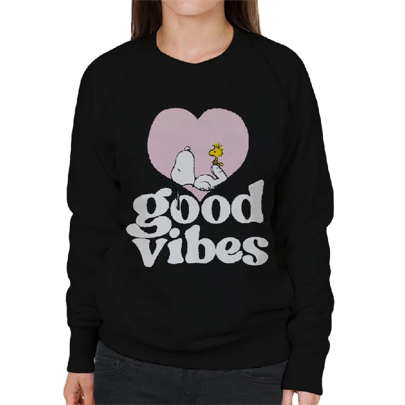 Peanuts Snoopy And Woodstock Love Heart Good Vibes Women's Sweatshirt Hoodie with Double Zipper Versatile Adjustable