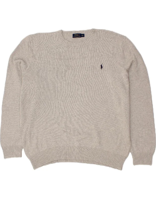 POLO RALPH LAUREN Mens Crew Neck Jumper Sweater 2XL Grey Cotton Boxy Sweater Fitted Sweater A-Line