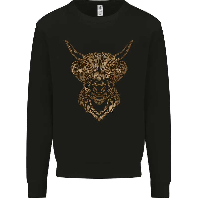 A Highland Cow Drawing Mens Sweatshirt Jumper Hoodie with Cropped Fit Short Trendy