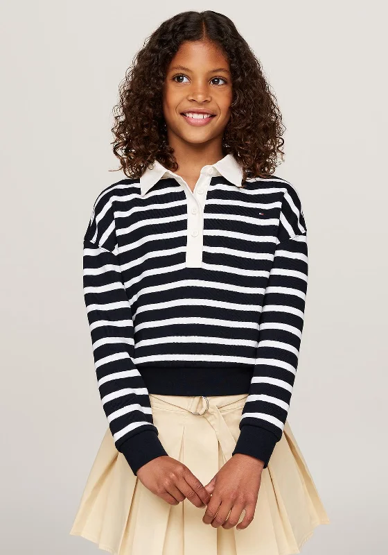 Tommy Hilfiger Girl Striped Long Sleeve Sweater, Desert Sky Sequined Glittery Shiny