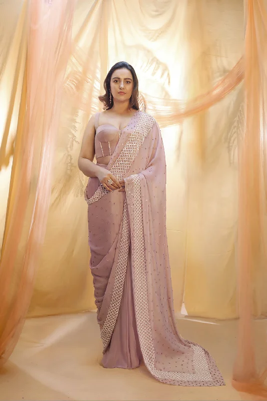 Lilac Saree With Corset Blouse Classic Minimalist Blouse