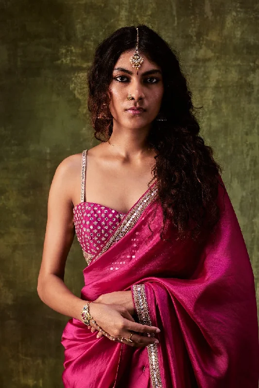 Rani Pink Saree With Blouse Soft Pastel Blouse