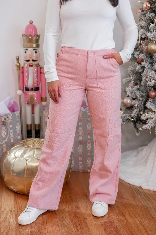 Stylish Sass Pink Denim Pants Cozy Jogger Leggings