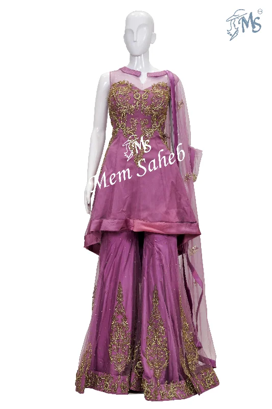 Indo Western Fuchsia Asymmetrical Designer Top with Gharara Pant Comfortable Denim Trousers