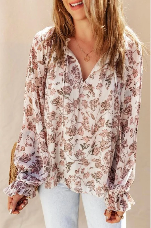 Pink Floral Boho Blouse Chic Wrap Blouse