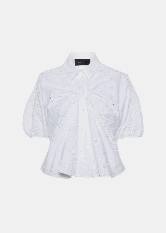 White Broderie Anglaise Cotton Blouse Soft Satin Blouse