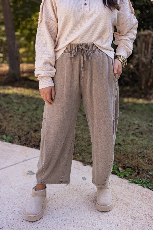 Washed Mocha Barrel Lounge Pants Stylish Slim Trousers