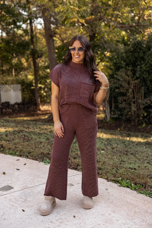 Casual Daydreams Chocolate Knit Pants Trendy Tapered Pants