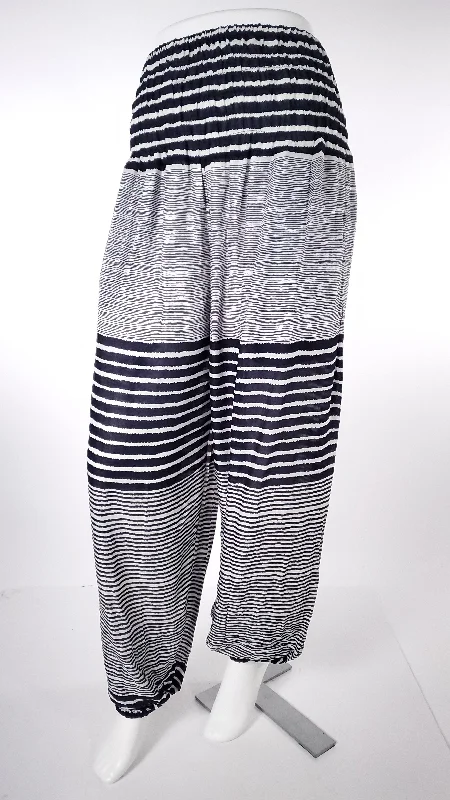 Striped Straight Leg Harem Pants In Dark Blue Trendy Printed Pants