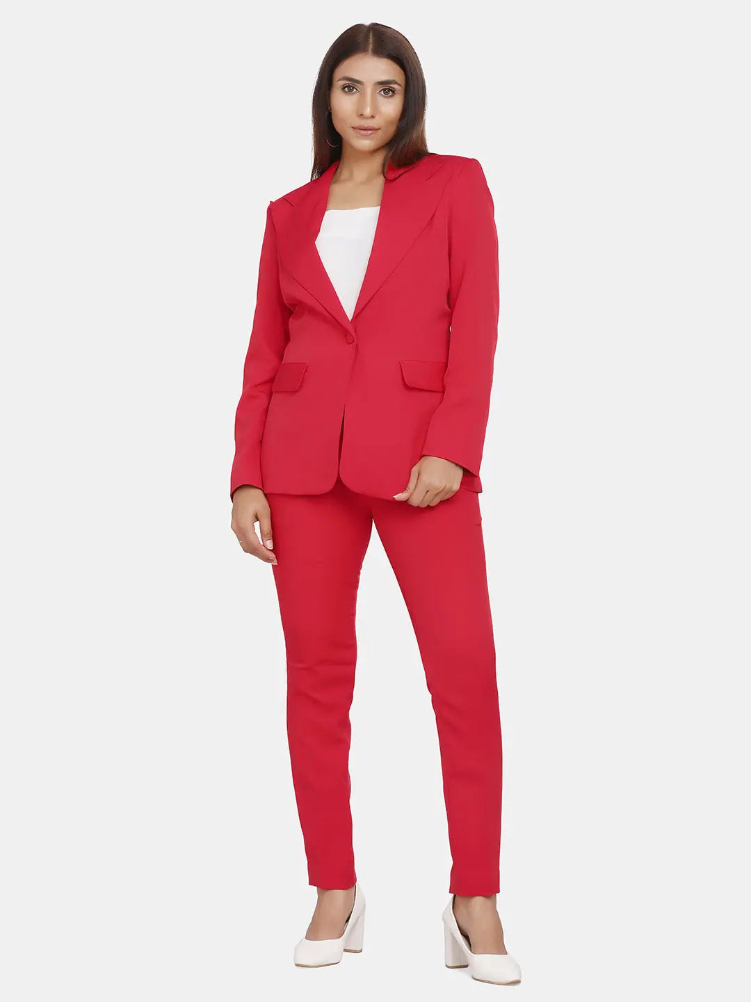 Women's Formal Stretch Pant Suit - Red Fashionable Tapered Leg Pants