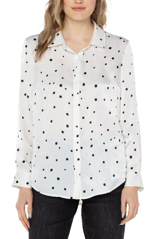 Liverpool Flap Pocket Button Front Woven Blouse (allover dot vanilla) Cotton Casual Blouse