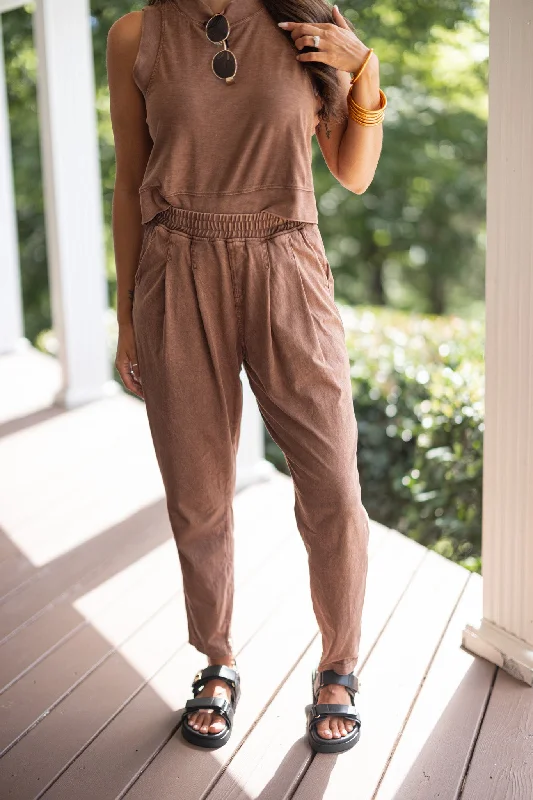 Cozy Comfort Brown Knit Pants Elegant Wool Trousers